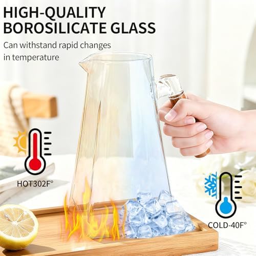 Jug 1.8L Glass Pitcher with Wooden Lid and Handle, Borosilicate Glass