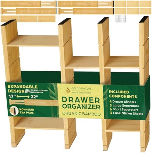 Bamboo Drawer Organizer with Inserts & Labels, 17-22", Kitchen