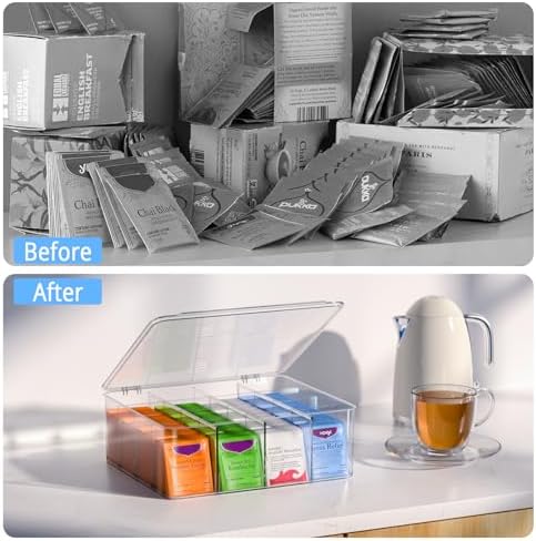 Tea Bags Organizer With Lid: Clear Tea Box For Tea Organizers And