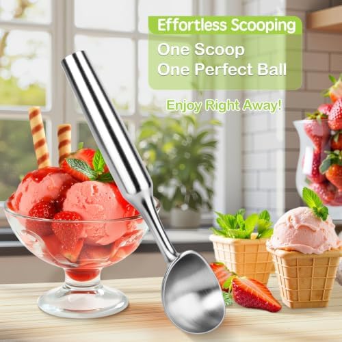 Ice Cream Scoop, 7.9 inches One-Piece Design Stainless Steel Scooper