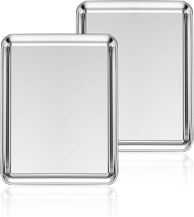 Stainless Steel Baking Sheet Set of 2, Deedro Cookie Sheet Metal Baking Pan by Deedro
