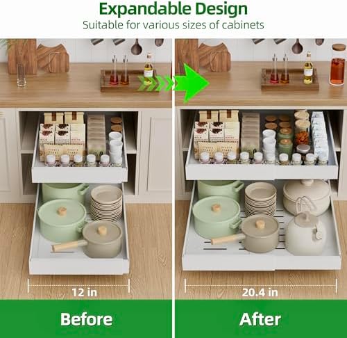 PAKETA 2 Pack Expandable Pull Out Cabinet Organizer,21" Deep