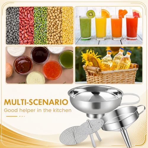 2 Sets Kitchen Stainless Steel Funnel Set Filter Funnel Wide Mouth and