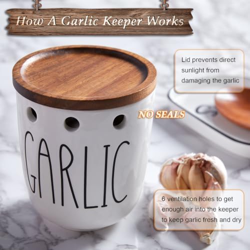 DAYYET Garlic Keeper for Counter, Ceramic Garlic Keeper with