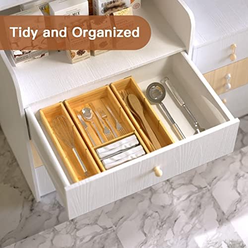 DUJEN Bamboo Drawer Organizer 12.5'' X 12.5'' X 2'', Adjustable 3