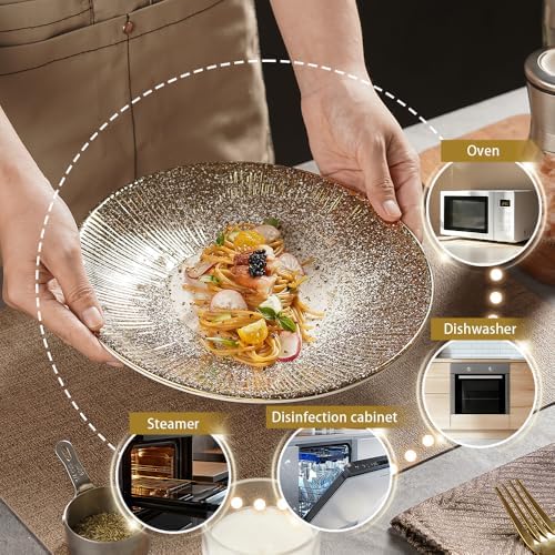 Akita Series 9.7-Inch Round Platter Set of 4, Gold Starburst Design
