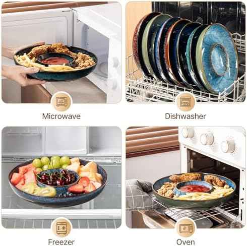 Ceramic Chips and Dip Serving Tray - Large Divided Party Bowl Set for Salsa, Veggies, Fruit & Snacks - Modern Minimalist Appetizer Platter with Unique Kiln-Change Glaze (Red Speckled)