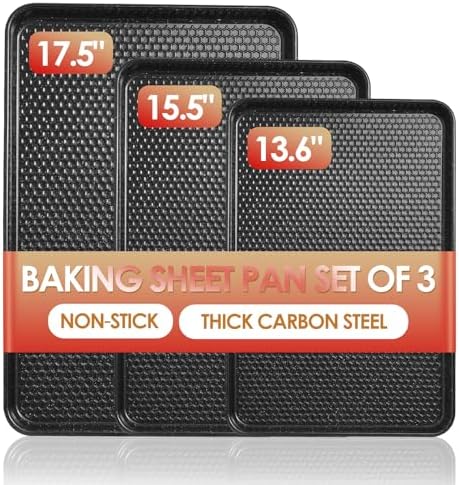 Baking Sheet Pan Set of 3, Nonstick Carbon Steel Cookie Sheets with