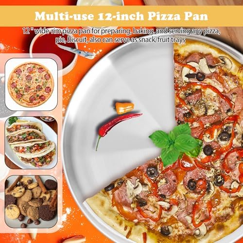 12 Inch Pizza Pan for Oven Set of 2, Non-Stick Stainless Steel Pizza