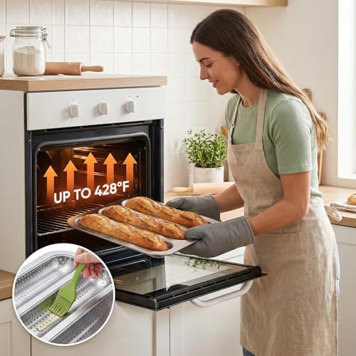 ZOOFOX 2 Pack Nonstick Perforated Baguette Pan, 3-Slot French Bread