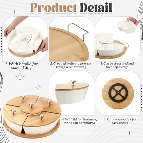 Rtteri 360° Rotatable Lazy Susan Serving Tray with Bowls 11.4'' Chip