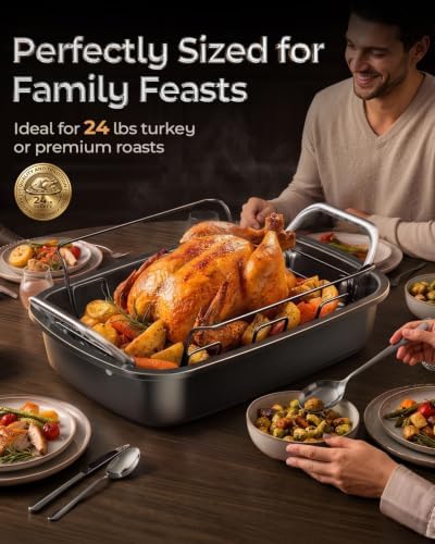 Nonstick Turkey Roasting Pan with 2 Racks & Injector Kit