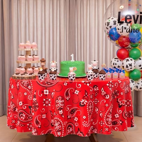 Oudain 6 Pcs Bandana Tablecloth 84in Round Cow Tablecloth Plastic