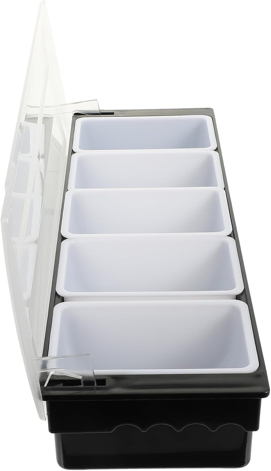 Five Compartment Snack Container Box with Lid, Black Plastic Fruit