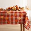 Irenare Fall Tablecloth 60 x 84 Inch, Tartan Plaid Maple Leaves