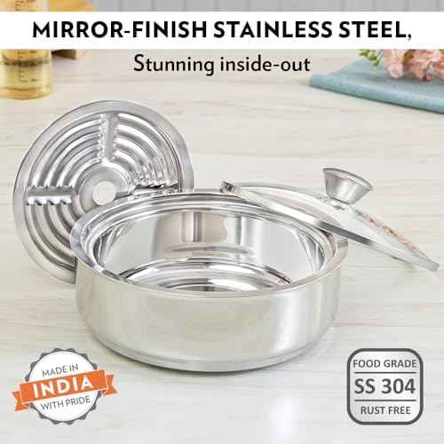 Borosil Stainless Steel Insulated Roti Server, 1.1 litres, Silver