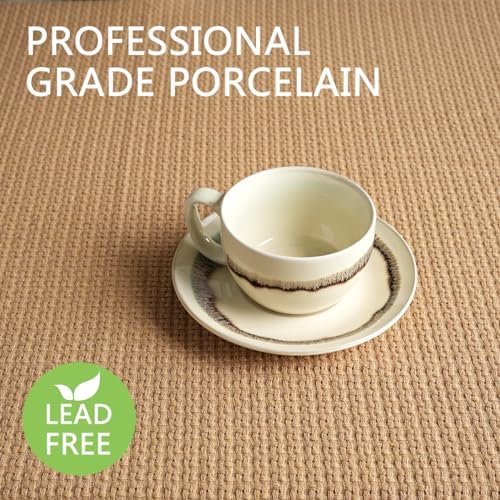 Bosmarlin Ceramic Cappuccino Cup and Saucer Set of 2, 10 Oz