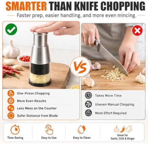 Manual Food Chopper, Stainless Steel Garlic Mincer