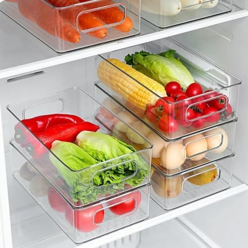 Stackable Refrigerator Organizer Bins, 6 Pack Clear Kitchen Organizer