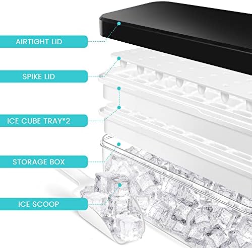 Ice Trays for Freezer with Lid & Bin, Ice Cube Tray Making 64 pcs Ice