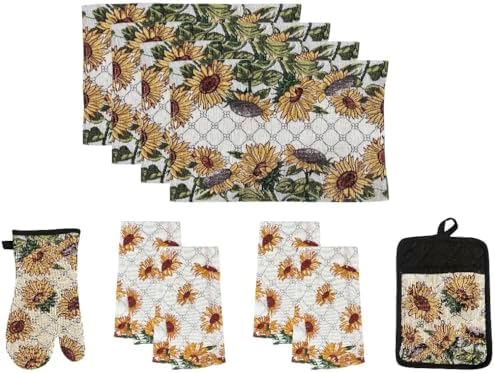 Set of 10 Sunflower Design Tapestry Kitchen Sets Includes 4 Placemats