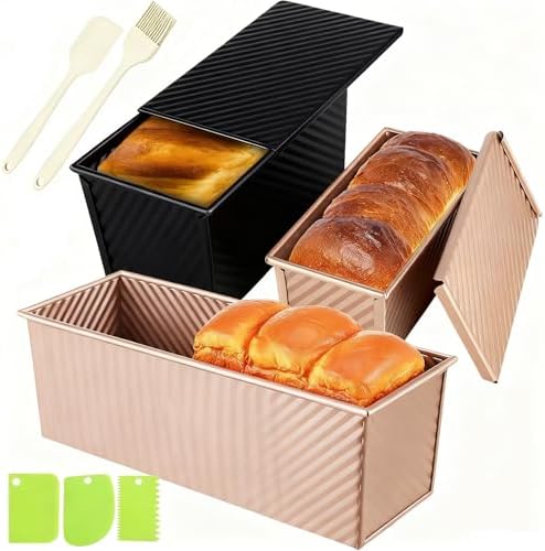 3 Pack Set Pullman Loaf Pan with Lids, 2.2 lb & 1 lb & 0.8 lb Dough