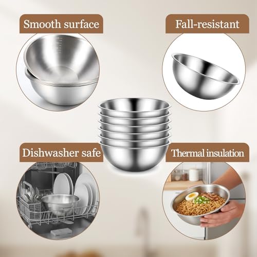 12 Pcs Stainless Steel Mixing Bowls with Graduations, Stainless Steel