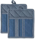 DII French Stripe, Kitchen Collection, Potholders, Chambray Blue