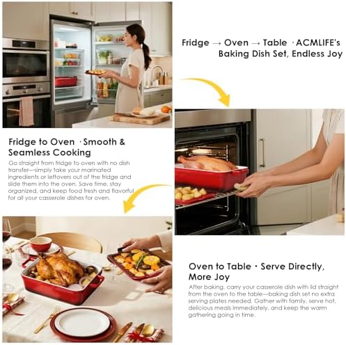ACMLIFE 4-Piece Ceramic Casserole Dish Set with Roasting Racks