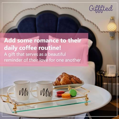 Triple Gifffted Mr and Mrs Coffee Mugs Couples Gift Set, 13oz Ceramic
