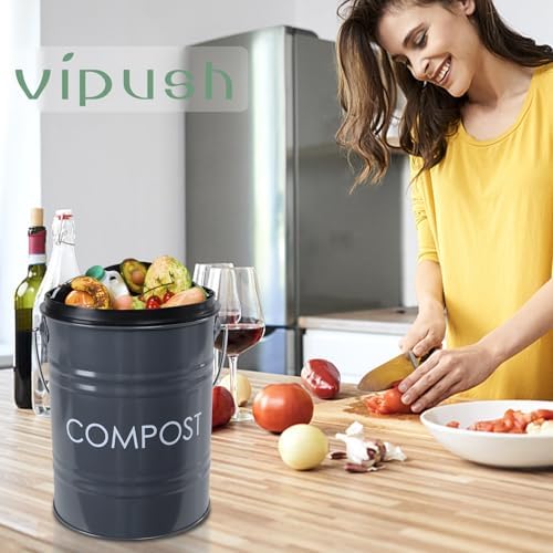 Vipush Grey Countertop Compost Bin with Lid