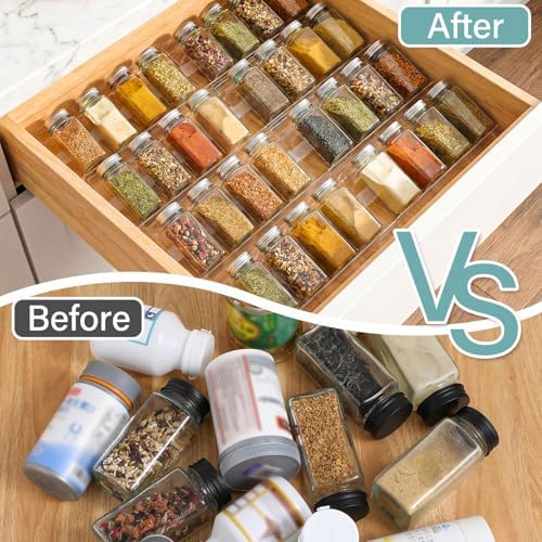 8 Pack Spice Drawer Organizer with 18 Anti-Slip Mats, 13" to 26"
