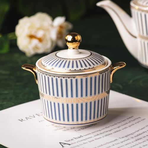 Ceramic Cream and Sugar Set, White Gold, Set of 2