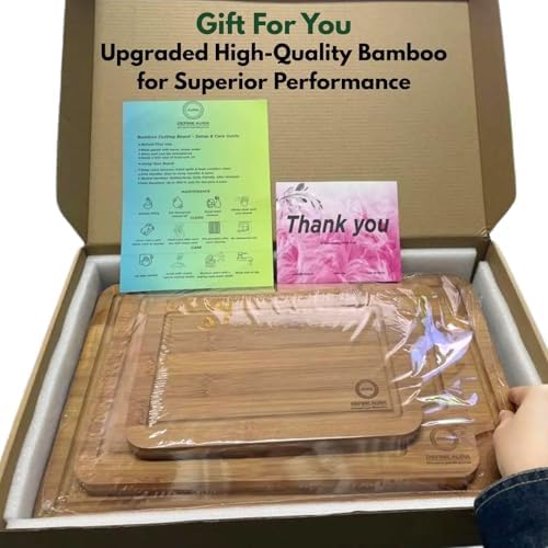 Organic Bamboo Cutting Board Set of 3 – Wooden Kitchen Boards for