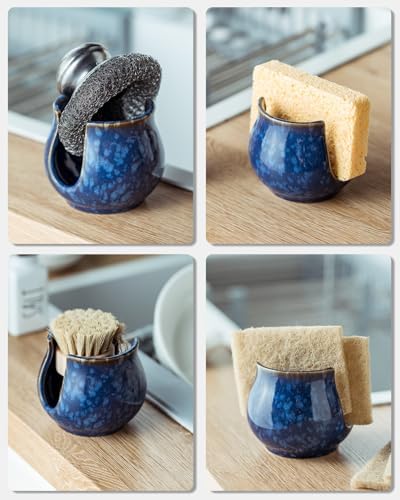 Zoeeker Ceramic Sponge Holder, Kitchen Sink Scrubby Caddy Organizer