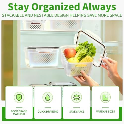 PRAKI 5-Pack Fruit Storage Containers with Removable Colander