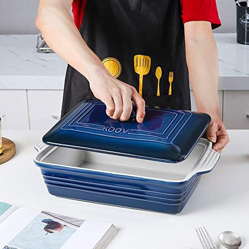 KOOV Ceramic Casserole Dish with Lid, 9 x 13 Inches, Gradient Blue