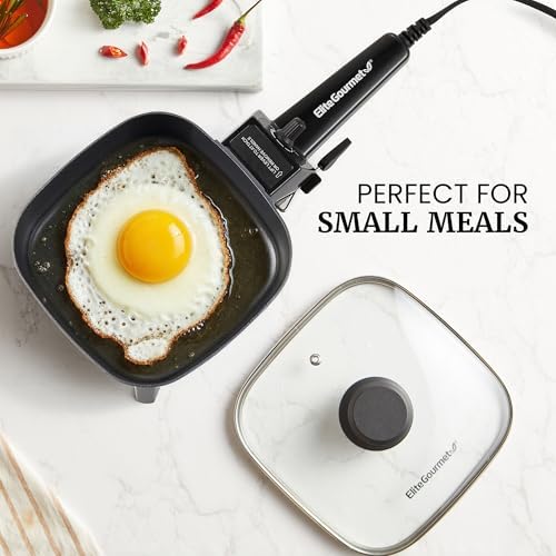 Elite Gourmet 7" Personal Electric Skillet, 600W, Nonstick, Compact