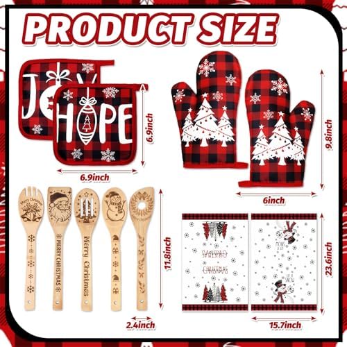 Whaline 15Pcs Christmas Kitchen Accessories Set Buffalo Plaid Snowman