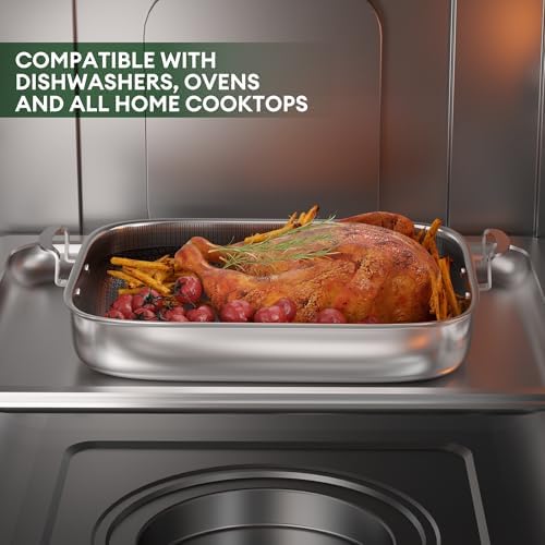 COOKER KING Hybrid Stainless Steel Nonstick Roasting Pan with Rack, 18x15"