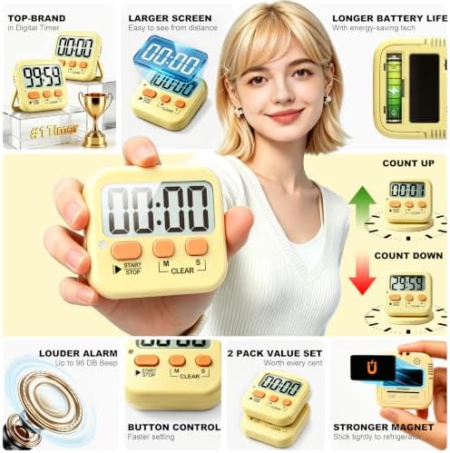 Antonki 2 Pack Digital Timers for Kids, Classroom, Kitchen