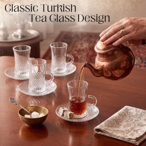 6 Pcs Turkish Tea Glasses Saucers 4 oz Clear Arabic