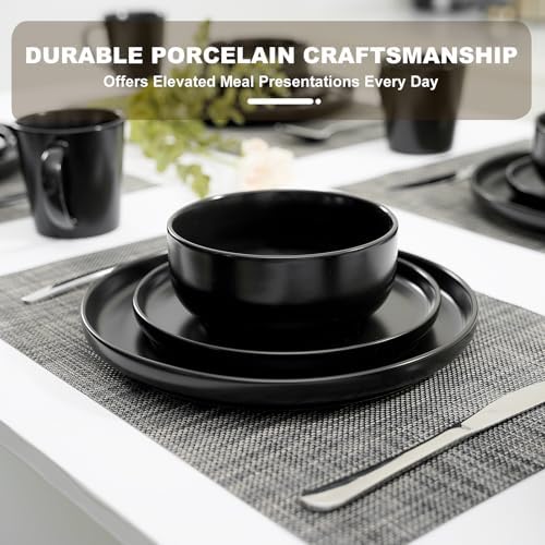 EWFEN Plates and Bowls Sets, 32 Pieces Ceramic Dinnerware Set for 8, Stoneware Dishware Dishes Set, Scratch Resistant Dishes Set, Dishwasher & Microwave Safe, Black