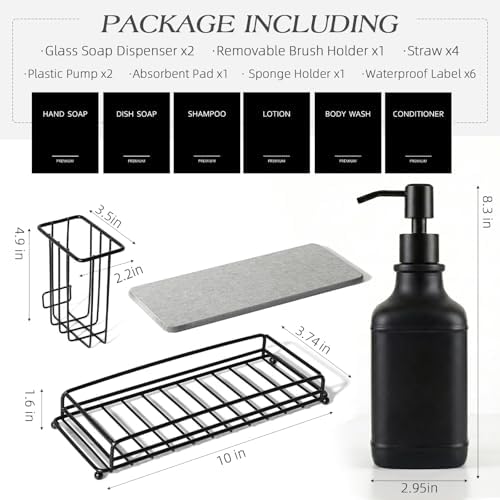 Kitchen Soap Dispenser Set, 17 fl oz, Black