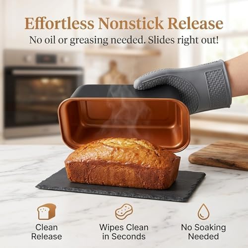 9x4 Inch Loaf Pan 3 Pack, Carbon Steel Nonstick Copper Bread Pan