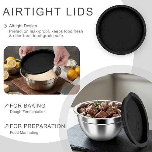 HaWare Mixing Bowls with Airtight Lids, 6-Piece Stainless Steel Salad