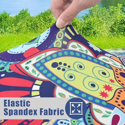 Moosfor Printed Spandex Round Tablecloth Fitted Table Cloth for 36-44