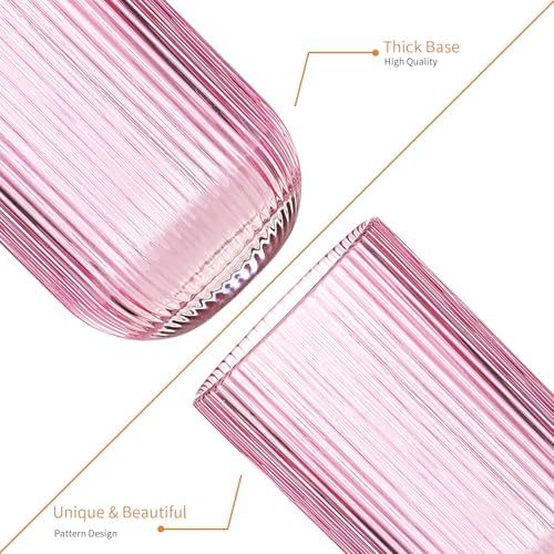 Set of 8 Dopamine-colored-match Ribbed Glassware,4 Highball Glasses