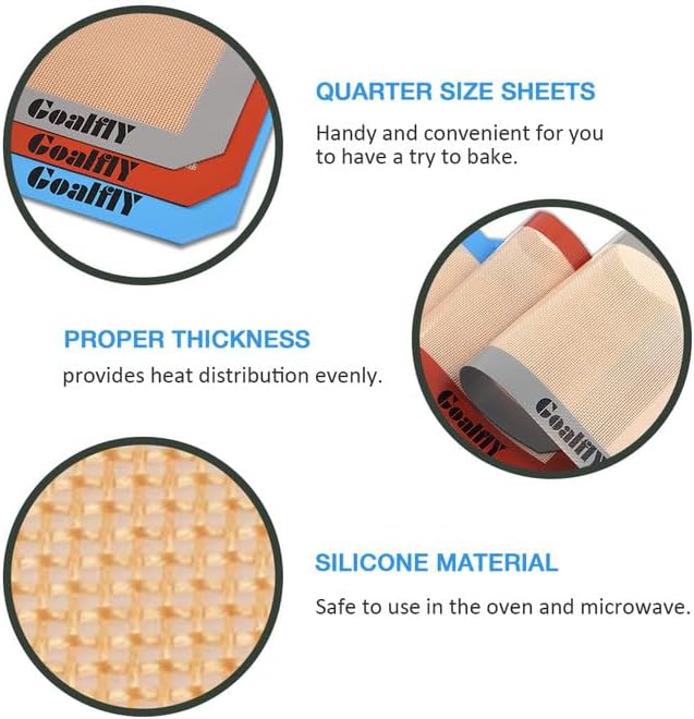 Small Silicone Baking Mat, Quarter Sheet (11.8 x 8.5 In), 3 Pack