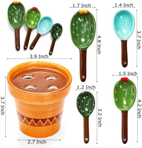 Coloch 5Pcs Ceramic Measuring Spoons in Pot, Cactus Shape Baking